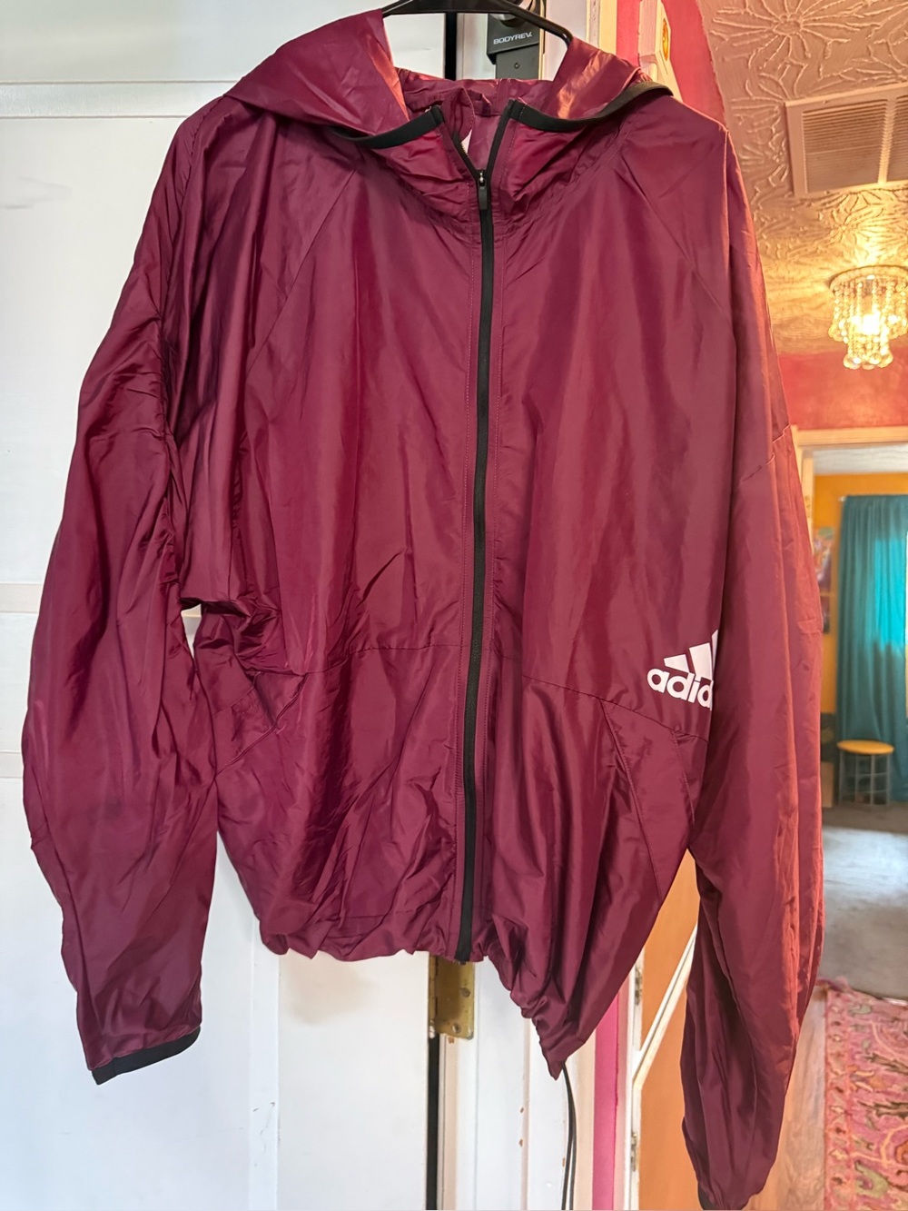 Adidas Unisex Maroon Hooded Windbreaker Jacket. Never worn!